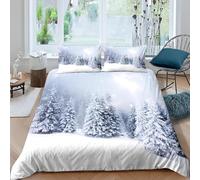 Winter Snow Woodland Super King Duvet Cover Set 3D Printed Cedar Tree Bedding Set Ultra Soft Microfiber Quilt Cover 220x260 cm for Double Bed with 2 Pillowcases with Zipper A/1020