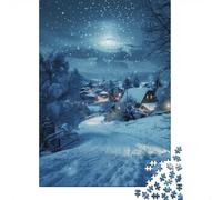Winter Snowfall Village 1000-Piece Puzzle for Adults, 38x26cm/1000pcs; A Weekend Activity at Your Own Pace; White Cardboard for Simple Sorting