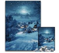 Winter Snowfall Village 1000 Piece Puzzle Wooden Jigsaw Puzzles for Adults Brain Challenge Gift Educational Activity for Teenagers 1000 PCS(38x26cm)