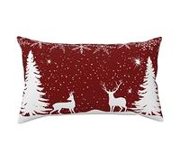 Winter Snowflake Christmas Waist Pillow Case Elk Lumbar Throw Pillow Covers Farmhouse Retro Decorative Rectangle Cushion Cases for Sofa Couch , Red White