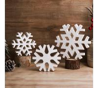 Winter Snowflake Decorations, 3PCS Christmas Decor White Standing Wooden Snowflakes Decoration Snow Flakes Ornament with 3 Different Size for Farmhouse Home Kitchen Office Living Room (Snowflake)