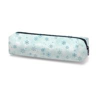 Winter Snowflake Design Large Capacity Rectangular Pencil Case for School, Office & Exams - Slim Zippered Stationery Organizer Holds Pens, Pencils, Erasers & Art Supplies with Soft PU Exterior
