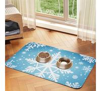 Winter Snowflake Dog Food Mats for Floors, 12x18 Inch Non-Slip Super Absorbent Pet Food Mat, Dishwasher Dog Mat for Food and Water, Cute Rubber Quick Dry Pet Feeding Mat for Dogs Puppy Cats
