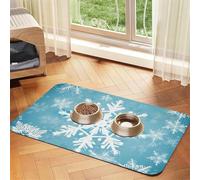 Winter Snowflake Pet Feeding Mat Absorbent Pu Leather Dog Cat Food Mats Contain Spills Protects Floors, Anti-Slip Rubber Backing Dog Bowl Mats Easy Clean Pet Placemats 40x60cm