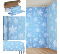 Winter Snowflake Plastic Tablecloth Roll 54 Inch x 100 Ft, Light Blue Snowflake Table Cover with Cutter Box, Winter Wonderland Disposable Table Cloth Backdrop for Christmas Holiday Party Decorations