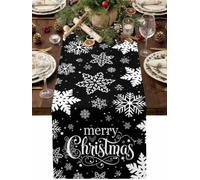 Winter Snowflake Seamless Table Runner 72 Inches Long,Table Runners Kitchen Dining Tables Decoration for Home Party Decor, Merry Christmas on Black Tables Runner Wedding Dresser Scarf
