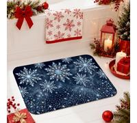 Winter Snowflake Theme Bathroom Rugs 16x24 Inch | Winter Seasonal Decor, Shower Toilet Rug, Midnight Blue Aesthetic, Crystalline Snowflake Pattern, Soft Bathroom Floor Mat