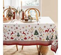 Winter Snowflake Xmas Holiday Rectangular Tablecloth For Christmas Decor, Waterproof Wrinkle Free Red Tablecloth For Rectangle Tables 60 X 84