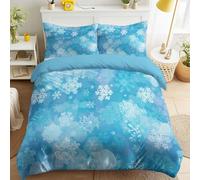 Winter Snowflakes Ice Crystals Bedding Set Single 140 x 200 cm, Blue Duvet Cover Set for Kids and Guest Rooms, Fresh Calm Bedroom Bedding, Soft Microfibre Bed Linen with 2 Pillowcases, Easy Care