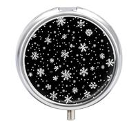 Winter Snowflakes Pill Organizer Round Pill Box Travel Pill Case Medicine Organizer for Pocket Purse