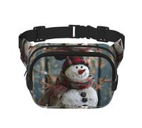 Winter Snowman 1 Square Double-Layer Waist Bag Mini Adjustable Waist Belt Bag Exercise Running Travel Hiking, Black, One Size