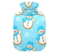 Winter Snowman Blue Hot Water Bottle with Cover for Pain Relief Warm Water Bag for Sports Injuries, 1L