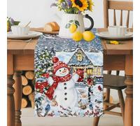Winter Snowman Christmas Theme Table Runner 72 Inches Long,Table Runners Kitchen Dining Tables Decoration for Home Party Decor, Snow Scene Forest Animal Tables Runner Wedding Dresser Scarf