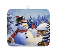 Winter Snowman Dish Drying Mat for Kitchen Counter 16x18 Snow Cardinals Pine Tree Christmas Drying Mats Microfiber Absorbent Dishes Pad Dish Drainer Rack Mats for Coffee Bar Sinks Kitchen Accessories