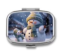 Winter Snowman Pill Box 2 Compartment Portable Pill Case Daily Square Pill Organizer for Pocket Purse Daily Medicine Container to Hold Vitamins Fish Oil Travel Gifts