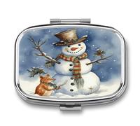 Winter Snowman Pill Box 2 Compartment Small Square Pills Case Portable for Pocket Pill Organizer Travel Metal Pill Holder for Office Home Vitamin Medicine Fish Oil