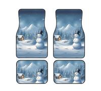 Winter Snowman Print Car Floor Mats Set 4 Pieces Waterproof Foot Pads Cushion Cars Interior Accessories