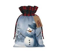 Winter Snowman Print Christmas Drawstring Gift Bag Xmas Bags Festive Plaid Design Presents Packaging