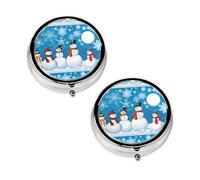 Winter Snowman Print Pill Box 3 Compartment Medicine Pill Case,Portable for Pocket Or Purse Pill Organizer Decorative Metal Medicine Vitamin Organizer Unique Gift