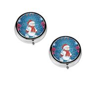Winter Snowman Print Pill Box, Round Pill Organizer, 3 Compartment Small Pill Case for Purse & Pocket, Portable Medicine Box, Travel Pill Case
