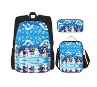 Winter Snowman Print Shoulder Backpack 3 In 1 Bookbag Set Lunch Box Pencil Case Travel Laptop Daypacks