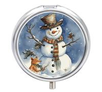 Winter Snowman Round Pill Box Travel Portable Pill Case 23 Compartment Medicine Metal Tablet Vitamin Holder Organizer for Purse Pocket