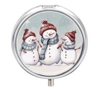 Winter Snowman Round Pill Box Travel Portable Pill Case 23 Compartment Medicine Metal Tablet Vitamin Holder Organizer for Purse Pocket