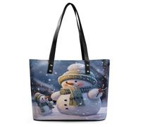 Winter Snowman Tote Bag Large Soft Leather Purse with Zipper Lightweight Ladies Shoulder Handbag