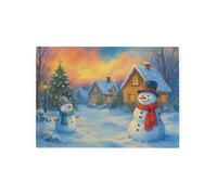 Winter Snowmen Small Glass Worktop Saver - Smooth Kitchen Chopping Board/Protector Christmas Décor Gift - 28.5cm x 20cm