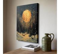 Winter Snowscape Canvas Art Prints: Golden Moon Posters, Deer Pictures, Nordic Style Painting for Living Home Wall Decor(80x120cm/Inner frame)