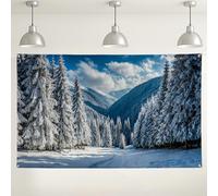 Winter Snowy Forest Backdrop, Pine Tree Scenic Nature Photography Background, Perfect for Holiday Parties, Winter Wonderland Events 71x43 Inch