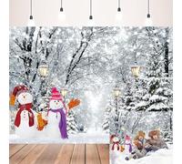 Winter Snowy Forest Backdrop Winter Wonderland Landscape Natural Scenery Snowman Snow Pine Tree Photography Backdrop Christmas New Year Party Decorations Banner Background (8x6FT: 96x72 inch)