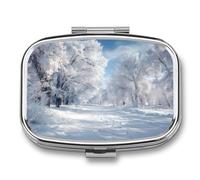 Winter Snowy Forests Portable Pill Organizer with 2 Compartments Square Medicine Box Compact Travel Pharmacy Case