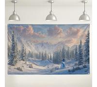 Winter Snowy Landscape Backdrop, Scenic Mountain View Photography Background, Snow Man Decor for Christmas Party Indoor/Outdoor Events 71x43 Inch