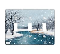 Winter Snowy Landscape Light Switch Cover Plate/Outlet Covers, Cool Blue River and White Trees for Wall Decor, Thermoplastic Wall Plates, Standard Size Triple Toggle