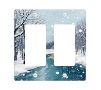 Winter Snowy Landscape Light Switch Cover Plate/Outlet Covers, Cool Blue River and White Trees for Wall Decor, Thermoplastic Wall Plates, Standard Size Double Rocker