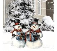 Winter Snowy Outdoor Christmas Decoration, 2 Rural Snowman Courtyard Plastic Pile Christmas Decorations, Retro Winter Logo Suitable for Lawn Front Door Garden Family Farmhouse Courtyard Porch