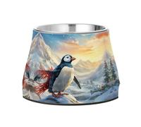 Winter Snowy Penguin Artwork Pet Bowl Non Slip Anti Skid Dog Bowls Stainless Steel Stackable Food Puppy Bowl Dishes