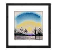 Winter Soft Dreamy Ethereal Landscape Sunset Sunrise Tree Silhouette Watercolour Painting Square Wooden Framed Wall Art Print Picture 8X8 Inch Artery8 Black One Size