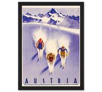 Winter Sport Austria Ski Snow Alps Blue Cross Country A4 Artwork Framed Wall Art Print Artery8 Black One Size
