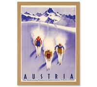 Winter Sport Austria Ski Snow Alps Blue Cross Country A4 Artwork Framed Wall Art Print Artery8 Light Oak One Size