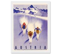 Winter Sport Austria Ski Snow Alps Blue Cross Country A4 Artwork Framed Wall Art Print Artery8 White One Size