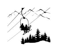Winter Sports Ski Lift Chair Mountain Pine Trees Downhill Perfect Skiing Wall Decals Paster Paper 68x80.7cm Window Decals Black