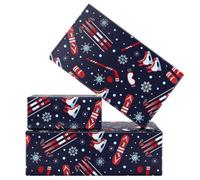Winter Sports Wrapping Paper, 4 Sheets 50 x 70 cm Deep Blue Winter Theme Patterns - Snowflakes, Ice Hockey, Skiing for Christmas Presents, Holiday Party Decor