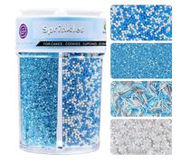 Winter Sprinkles for Cake Decorating 8 oz, Blue and White Frozen Snowflake Sprinkles Christmas and Holiday Assortment, Edible Jimmies, Nonpareils and Sanding Sugar for Decorating Cookies, Baking