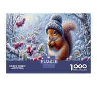 Winter Squirrel 1000 Piece Cardboard Jigsaw Puzzle Frosted Foliage for Adult Stress Relief Seekers Home Entertainment Unique Pattern 70x50cm/1000pcs