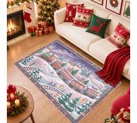 Winter Steam Train Scene Christmas Area Rug 4' X 6' | Winter Scenery, Pine Trees, Gingerbread Houses, Gift Boxes, Nostalgic Atmosphere, Seasonal Entryway Accents