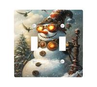 Winter Steampunk Snowman Light Switch Cover Plates/Outlet Covers, Metallic Orange and White Design for Holiday Wall Accents, Thermoplastic Wall Plates, Standard Size Double Toggle