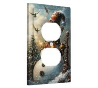 Winter Steampunk Snowman Light Switch Cover Plates/Outlet Covers, Metallic Orange and White Design for Holiday Wall Accents, Thermoplastic Wall Plates, Standard Size Single Duplex Outlet