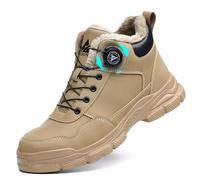 Winter Steel Toe Cap Boot Mens Womens Lightweight Waterproof Safety Boots Warm Fur Lined Safety Shoes Non Slip Work Boots with Swivel Buckle Shoelaces，Brown，11 UK